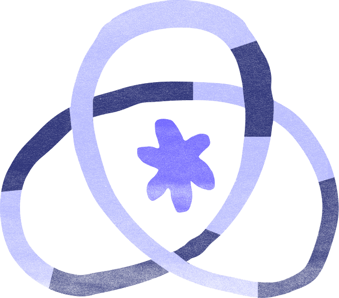Three interlocking violet rings around a small violet star
