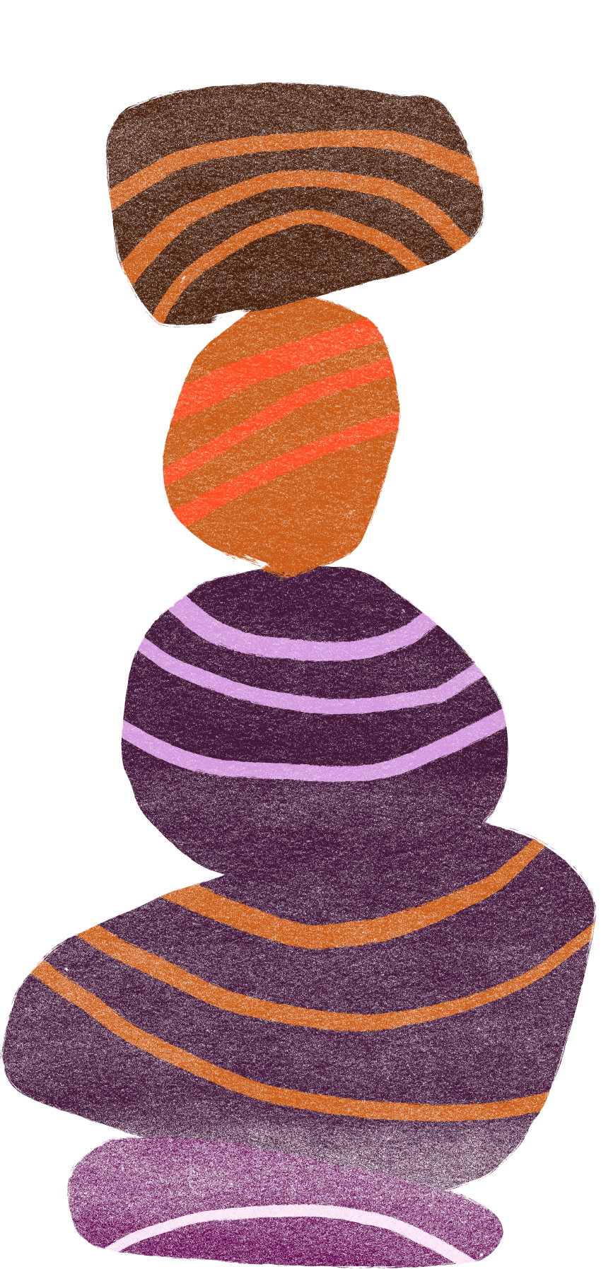 Stack of striped stones in magenta, purple and burnt orange